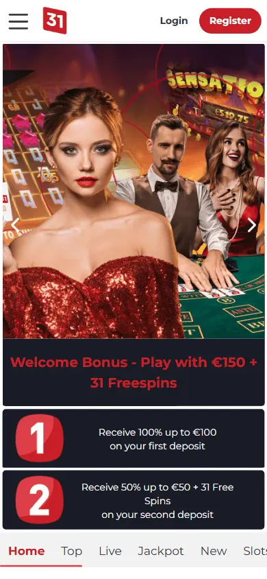 Application mobile de Lucky31 casino